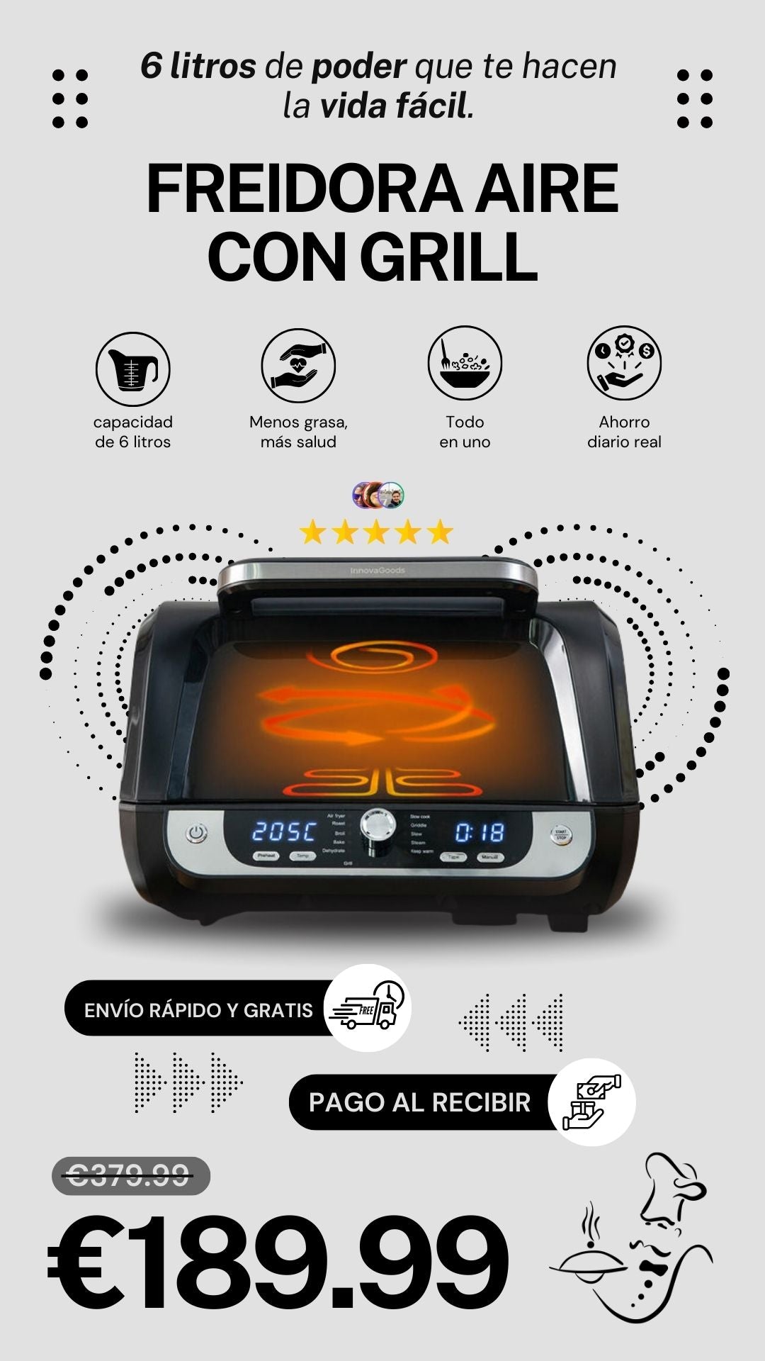 Freidora de Aire con Grill, 12-in-1, 6L