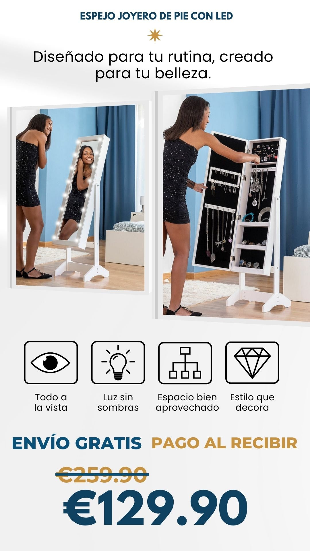 Espejo Joyero de Pie con LED Jewight InnovaGoods